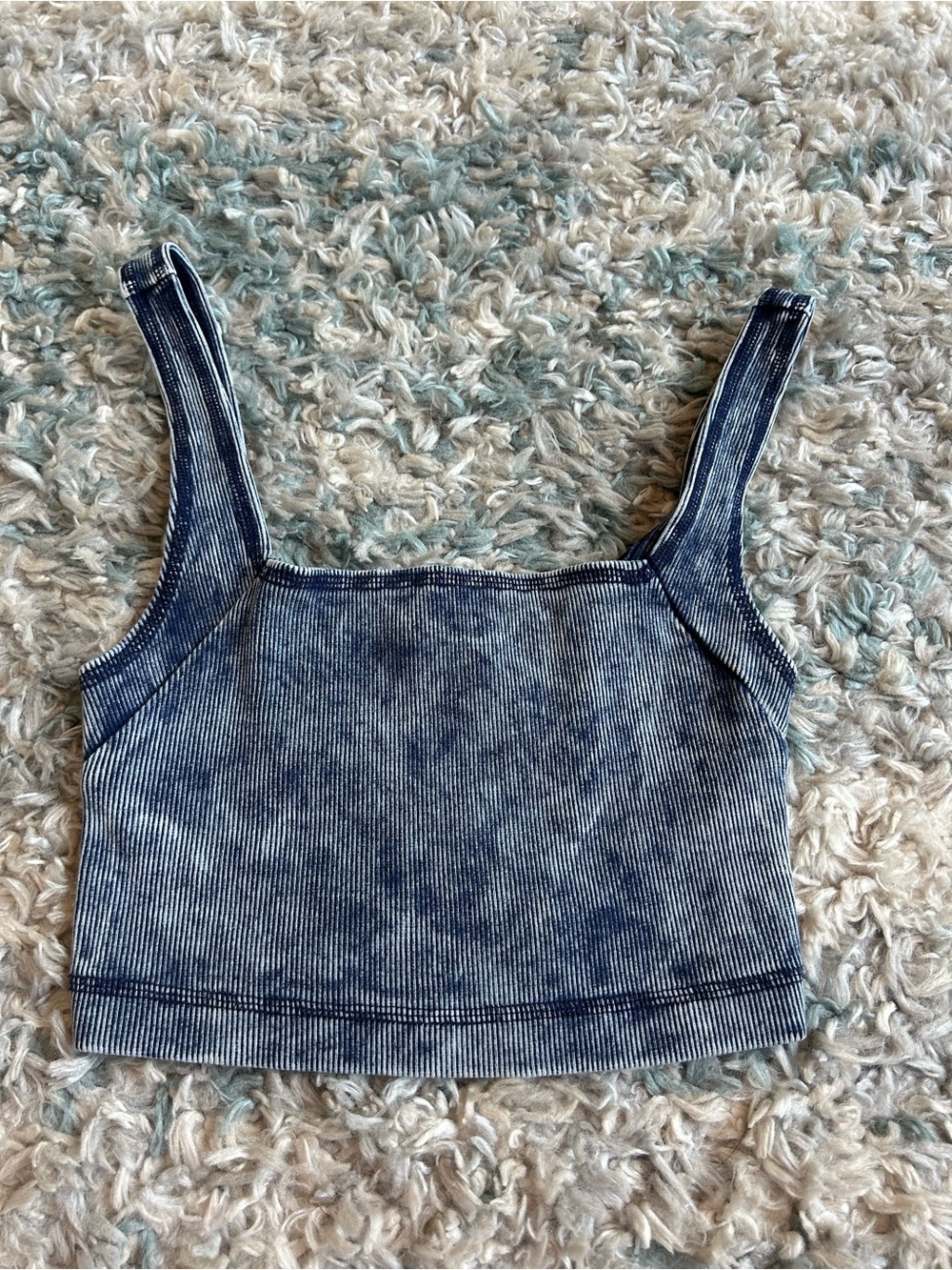 Urban Outfitters Blue Ribbed Denim-Look Cropped Tank